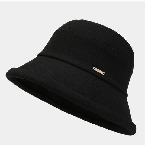 Women Bucket Hat Breathable Sun Protection Polyester Wavy Texture Foldable Portable Fisherman Hat Japanese Style Casual