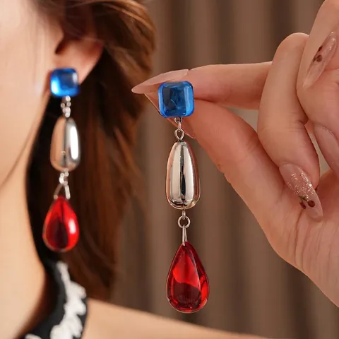 Boucles D Oreilles Vintage Color Block En Forme De Goutte Acrylique Alliage Et Tige En Argent Bijoux Géométriques Pour Femmes