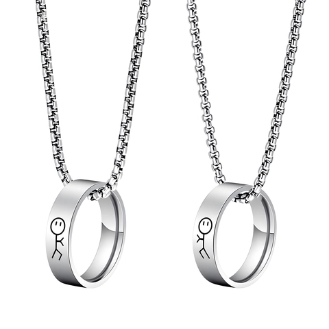 Roestvrij Staal Stickman Ring Hanger Ketting Paar Sieraden Minimalistisch Cartoon Cadeau