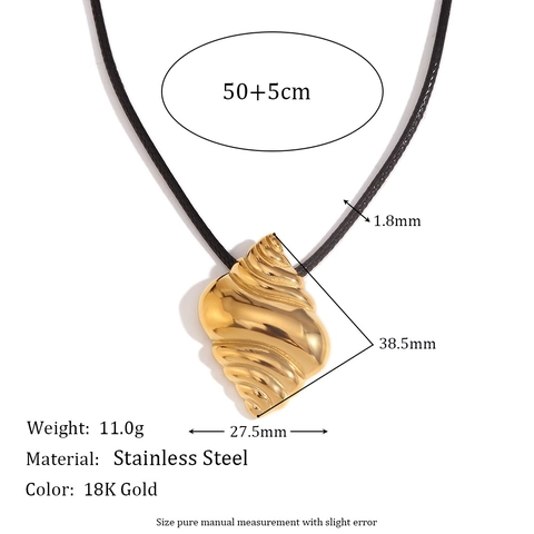 Collar De Cuerda De Cera Con Colgante De Concha Vintage Y Pendientes De Acero Inoxidable Joyería Oro 18K