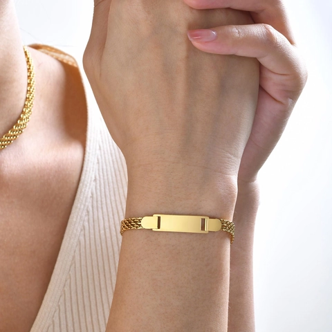Stainless Steel ID Bracelet For Women Baby Mesh Chain Blank Bar Heart Charm Adjustable Jewelry Gift Fashion Elegant