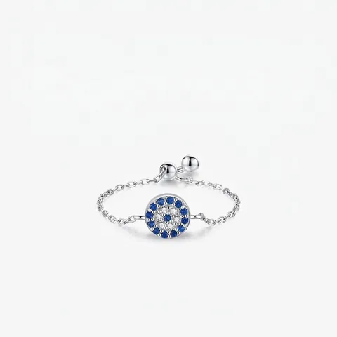 Böser Blick Kettenring 925 Sterlingsilber Verstellbar Blau Weiß Zirkonia Minimalistischer Schmuck Damen