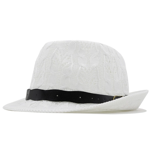 Chapeau Fedora en Paille Tissé à la Main Pour Femmes Hommes Chapeau de Soleil de Plage D'été Avec Boucle de Ceinture en Cuir