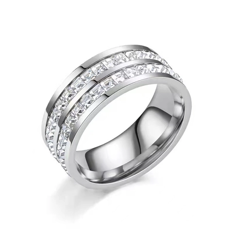 Eternity Band Ring Titanium Steel Square Cut Zircon Inlaid 18K Gold Plated Luxury Fashion Jewelry For Men Women
