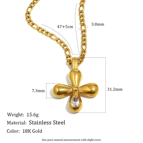 Kreuz Anhänger Halskette 18K Vergoldet Edelstahl Mit Tropfen Zirkon Figaro Kette Retro Eleganter Schmuck Für Frauen