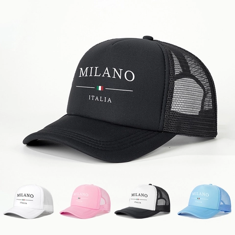 Cappello Trucker Con Stampa Milano Italia Traspirante Mesh Baseball Cap Retro Regolabile Protezione Solare Outdoor Per Uomini E Donne