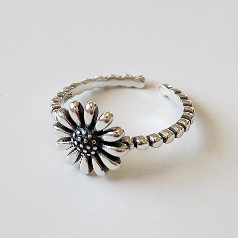 Anello Margherita Vintage In Argento Sterling 925 Stile Argento Tailandese Ossidato Gioiello Regolabile