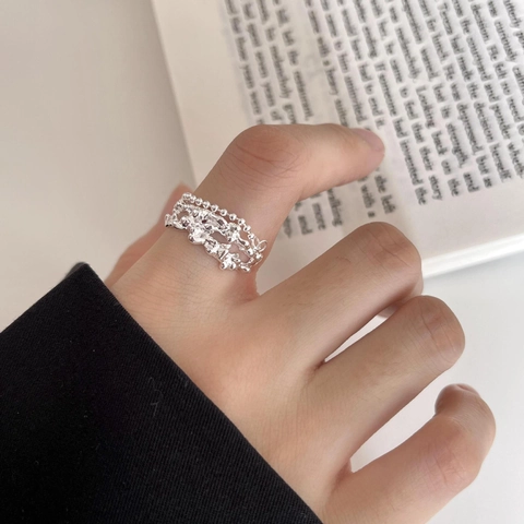 Anello Aperto In Argento Sterling 925 Texture Fusa Irregolare Catena Di Perline Gioielli Da Dito Regolabili Minimalisti Donna