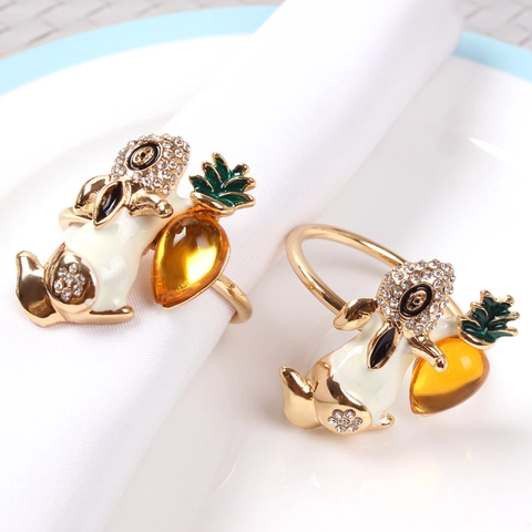 Metal Rabbit Napkin Rings Easter Bunny Napkin Ring Holders Gold Enamel Carrot Napkin Buckles For Dining Table Party Wedding Holiday Decor