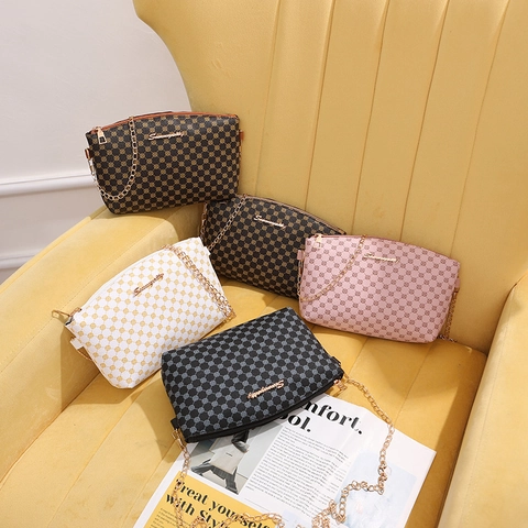 Women Geometric Print Crossbody Bag PU Leather Mini Shoulder Envelope Handbag With Gold Chain Strap For Travel