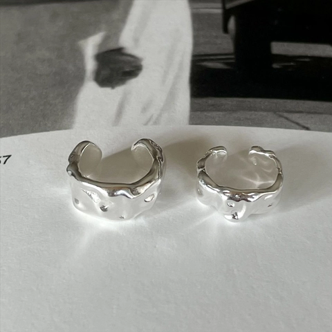 Polsino Orecchio Argento Sterling 925 Texture Fusa Irregolare Gioielli Moda Minimalista Eleganti Accessori Per Donne