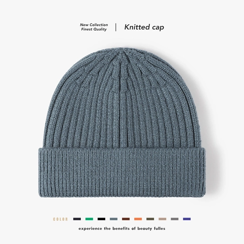 Ribbed Knit Beanie Hat Soft Core Spun Yarn Warm Winter Skull Cap Solid Color Folded Cuff For Men Women