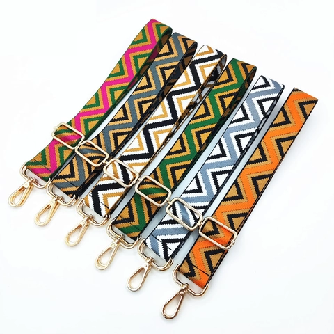 Tracolla Per Borsa Larga Regolabile Poliestere Motivo Geometrico Zigzag Ricambio Cinghia Spalla Crossbody Fibbia Metallo