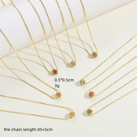 Collana Delicata In Rame Con Pendente A Sfera Con Zirconi Cubici Colorati Catena Box Gioielli Minimalisti Per Donna