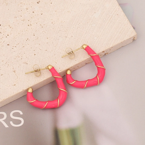 C Shaped Hoop Earrings Stainless Steel Enamel Drip Oil Gold Spiral Wire Colorful Fashion Jewelry For Women Gift