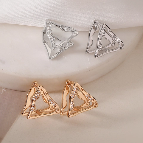 Hollow Triangle Earrings Copper 18K Gold Plated Zircon Geometric Minimalist Niche Jewelry For Women