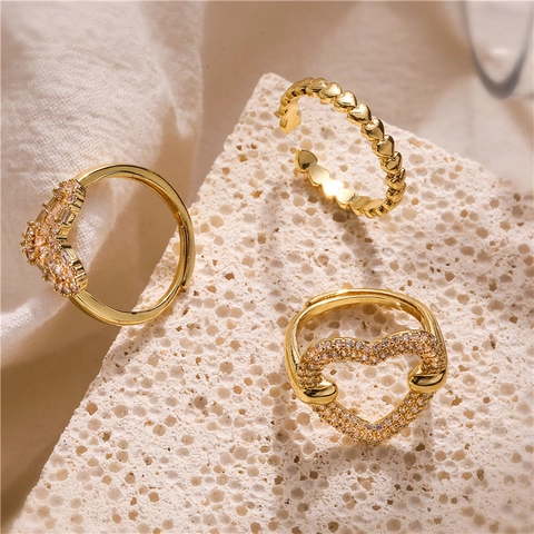 Herzring Kupfer Zirkonia Verstellbarer Offener Finger Schmuck Minimalistischer Luxusstil Für Frauen Hohlherz