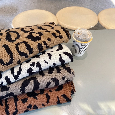 Bufanda De Punto Con Estampado De Leopardo Cálida Imitación Cachemira Chal Suave Invierno Cortavientos Cuello Mujeres Retro