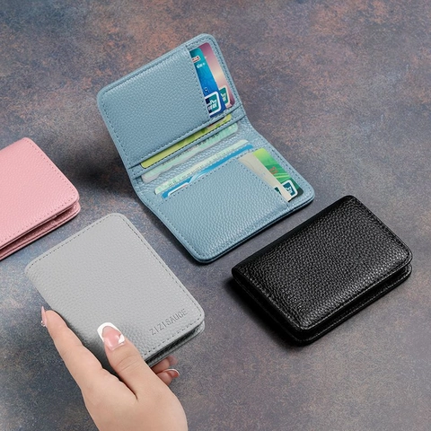 Porta Carte Bifold Pelle Vera Sottile Portafoglio Patente Di Guida Blocco RFID Minimalista Accessori Business Unisex