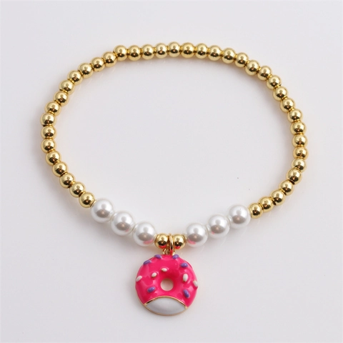 Bracelet À Künstliche Perles Pendentif Donut Künstliche Perles En Cuivre Et Imitation Künstliche Perle Bijoux De Mode Doux Ludique Pour Femmes Filles