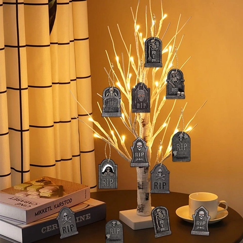 Etichette Appese Pietra Tombale Halloween Motivo Teschio Carta Ornamenti Con Spago DIY Decorazione Festa