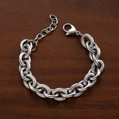 Bracciale A Catena In Acciaio Inossidabile Placcato Oro 18K Maglie Lisce E Texturizzate Regolabile Minimalista