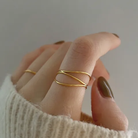 Triple Layer Interwoven Ring Titanium Steel 18K Gold Plated Minimalist Geometric Cross Design For Women Fashion Jewelry