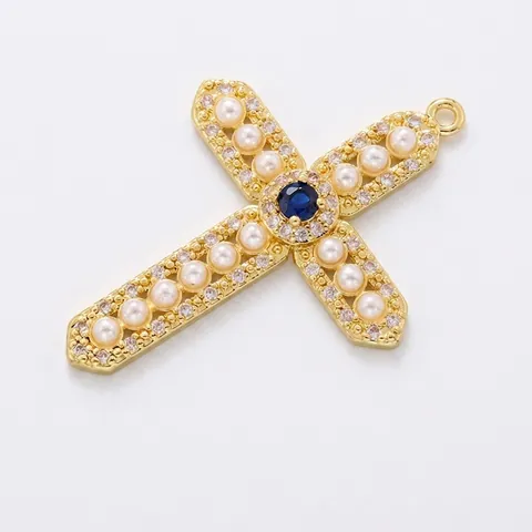 Collana Con Ciondolo A Croce Ottone Con Künstliche Perle Pietra Blu Hip Hop Punk Stile Gotico Gioielli Regolabili Per Donne