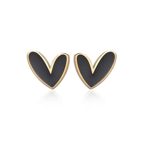 Heart Stud Earrings Stainless Steel Gold Plated Enamel Asymmetric Retro Minimalist For Women