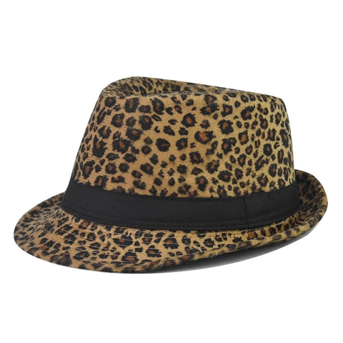 Cappello Fedora Con Stampa Leopardata Vintage Tessuto Simil Lana Cappello Jazz Con Fascia Nera Per Uomo Donna Moda