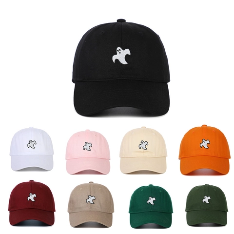 Baseball Cap Cotton Ghost Embroidery Adjustable Curved Brim Outdoor Sun Hat Casual Streetwear Halloween Gift