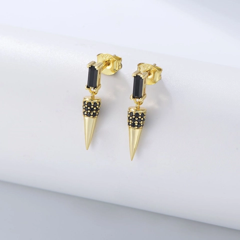 925 Sterling Silber Ohrstecker Kegel Anhänger Ohrringe Schwarzer Zirkon Geometrischer Punk Rock Hip Hop Schmuck Für Damen