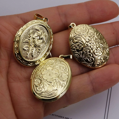 Vintage Flower Embossed Openable Locket Pendant Copper Gold Plated Photo Box Charm For Jewelry Making DIY Commemorative