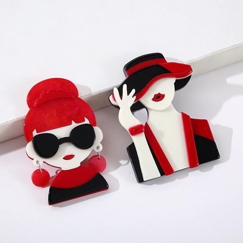 Moderne Vrouw Acryl Broche Mode Cartoon Meisje Personage Reversspelden Retro Pop Art Decoratieve Sieraden Accessoires Voor Dames