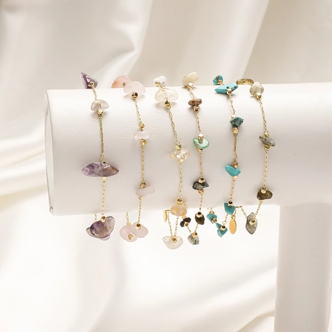 Natural Stone Bracelet Irregular Crushed Gemstone Stainless Steel Gold Plated Chain Adjustable Jewelry Women Fashion Niche