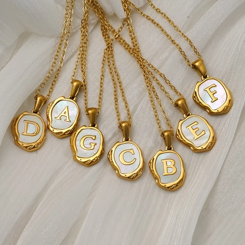 Ketting Met Initialen 304 Roestvrij Staal 18K Verguld Natuurlijke Schelp Lava Ontwerp Minimalistische Sieraden Vrouwen