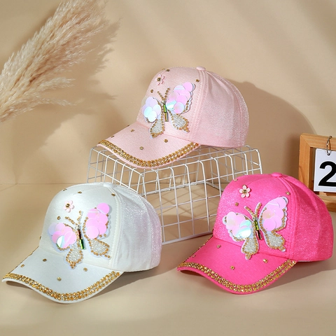 Cappello Da Baseball Con Farfalla Di Paillettes E Decorazione Künstliche Perle Artificiali Strass Cappello Sole Moda Donna