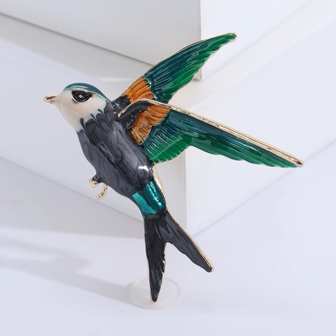 Spilla a Forma di Uccello Rondine in Lega Smaltata Vintage per Donna Uomo Colorata Spilla Animale Olio a Goccia Gioielli