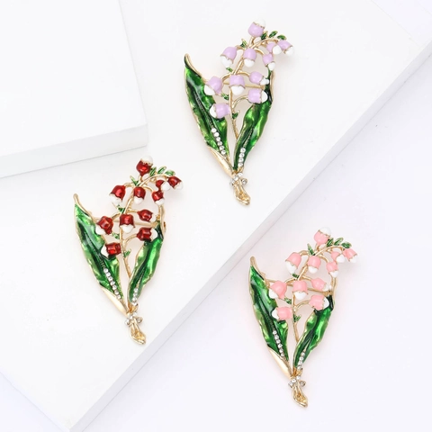 Elegante Spilla in Lega Smaltata Mughetto Con Decorazione in Strass Per Donna Abito Cappotto Accessori Regalo