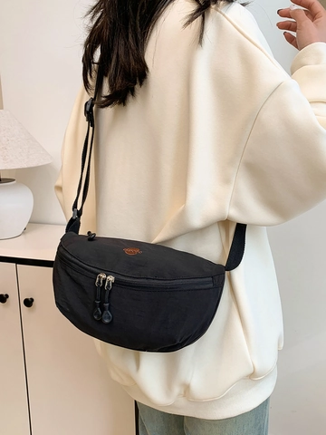 Bolso Bandolera Casual De Nailon Bolso De Dumpling Riñonera De Pecho Ligera Con Correa Ancha Ajustable Para Mujer