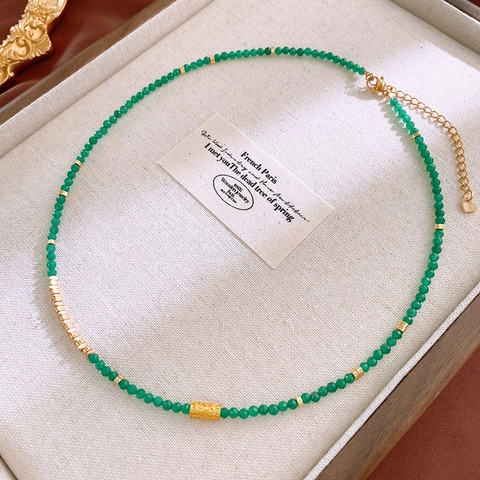 Natural Stone Beaded Necklace Artificial Crystal Faux Artificial Pearl French Vintage Adjustable Chain Elegant Jewelry Women