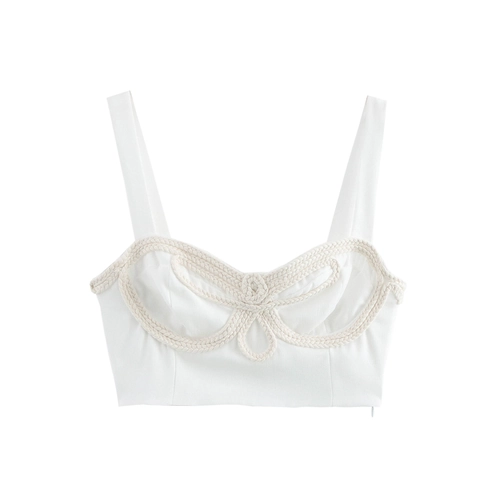 Sexy Witte Crop Top Camisole Voor Dames Bustier Polyester Stof Met Geweven Touw Decoratie Zijrits Zoete Pittige Stijl