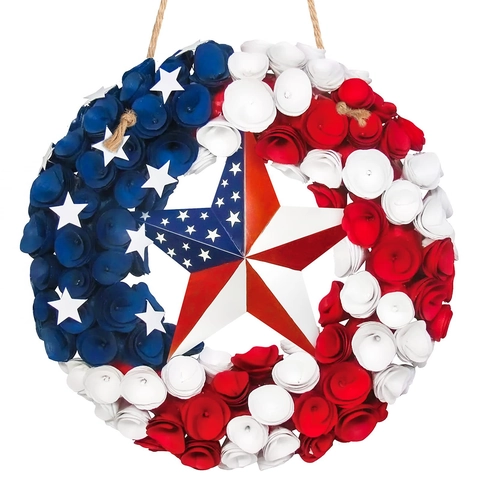 Independence Day Hanging Door Sign Wood Patriotic American Flag Wreath 4th Of July Decoration For Front Door Porch Wall
