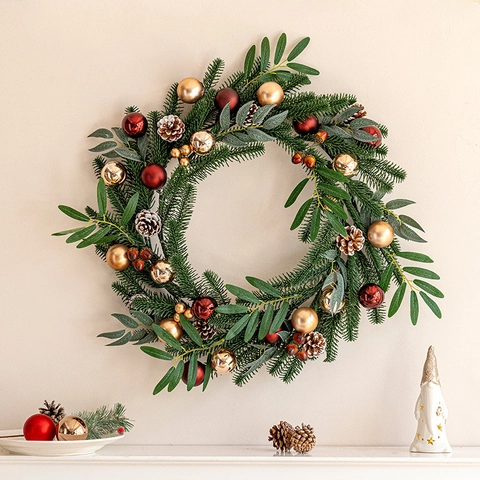 Weihnachts Kranz Künstliche Tannennadeln Kiefernzapfen Beeren Ornamente Türbehang Wanddeko Festliche Winter Feiertags Dekoration