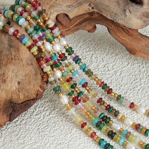 Collar Y Pulsera De Perlas De Agua Dulce Y Piedra Natural Bohemia Joyas De Acero Inoxidable Mujeres Vacaciones