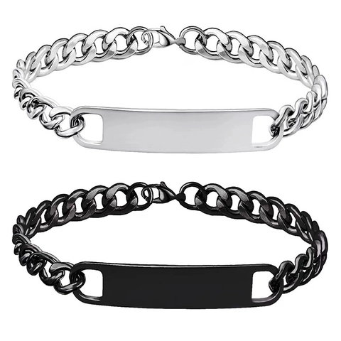Edelstahl Panzerarmband Mit Rechteckiger ID-Platte Poliertes Finish Modeschmuck Für Damen Und Herren