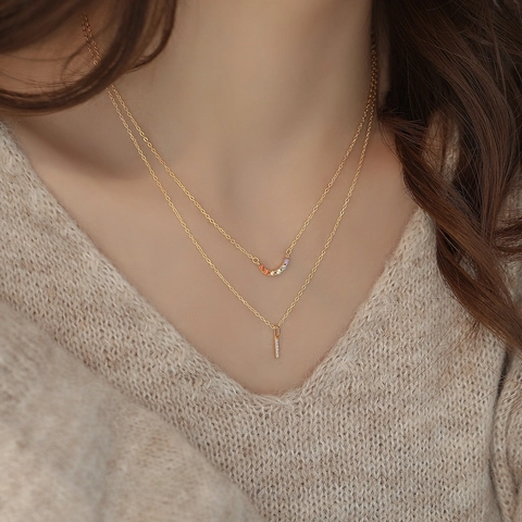 Geometric Vertical Bar Pendant Necklace With 925 Sterling Silver Micro Pave Zircon Rainbow Arc Minimalist Jewelry For Women