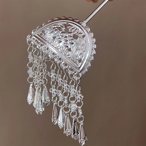 Bastoncino Per Capelli Etnico Vintage Lega Fiore Cavo Nappa Stile Cinese Forcina Per Capelli Accessorio Donne Elegante