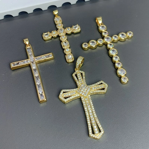 Pendente A Croce Accessorio Per Collana Rame Zircone Iced Out Hip Hop Gioielli Religiosi Per Uomini Donne Placcato Oro 18K