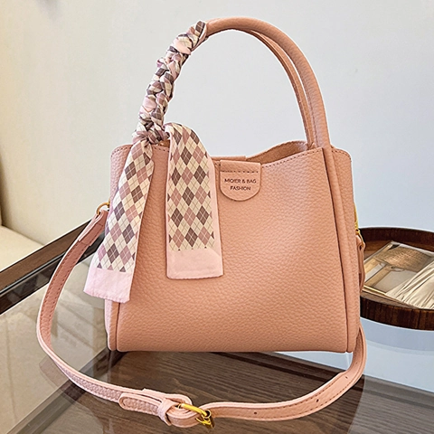 Bolso De Cubo Para Mujer De Cuero PU Con Decoración De Pañuelo De Satén Bolso De Hombro Para Uso Diario Moda Elegante
